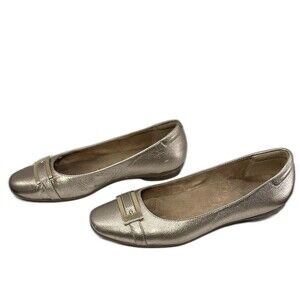 CLARKS Candra Glare Gold Metallic Leather Ballet‎ Flats Women's SIZE 9